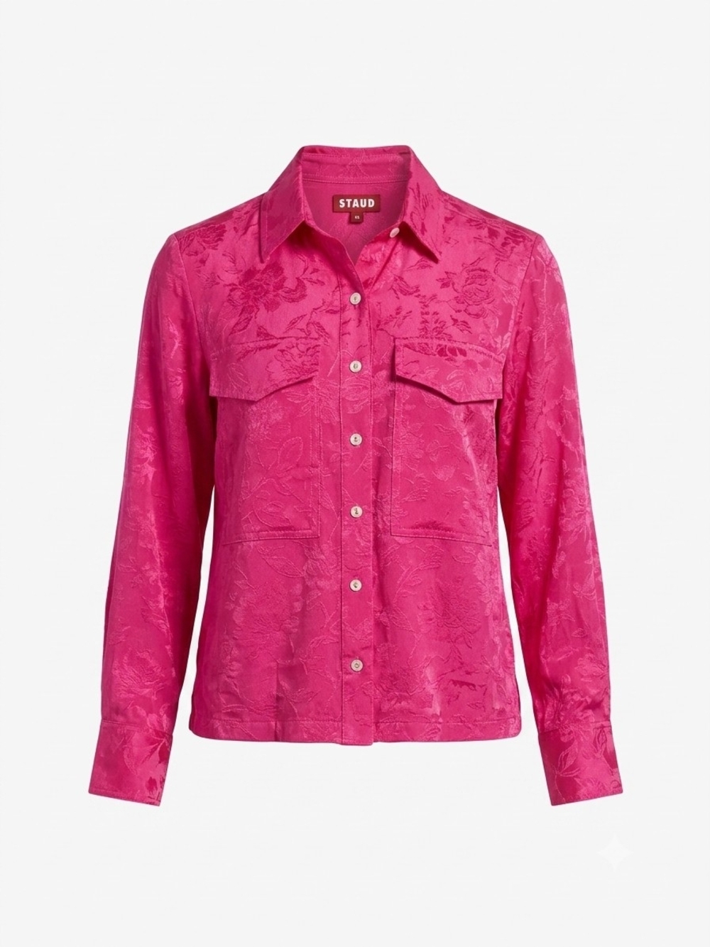STAUD Fuchsia Pink Floral Jacquard Button Down Shirt Size XS